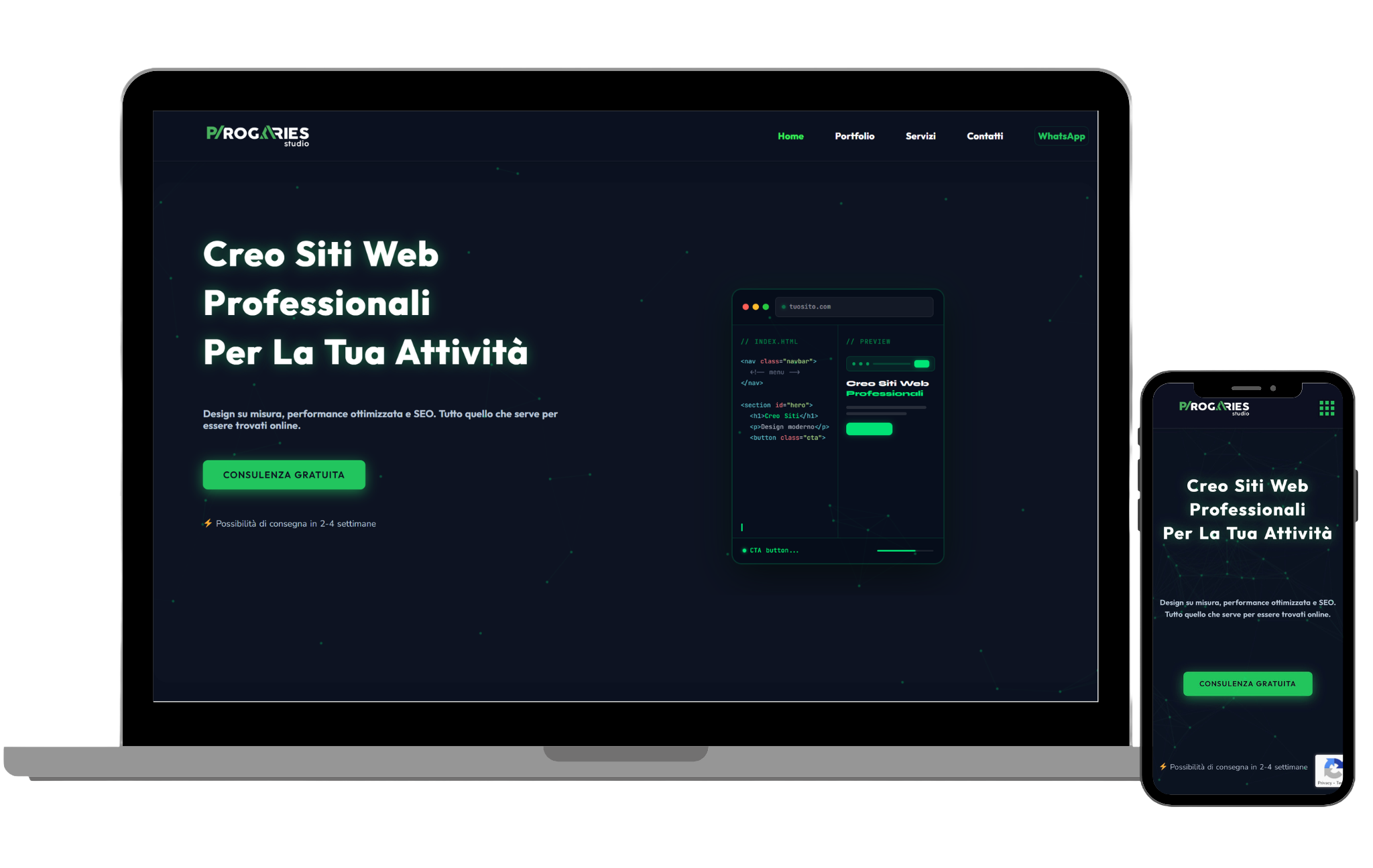 Anteprima del sito ProgAries su desktop e mobile